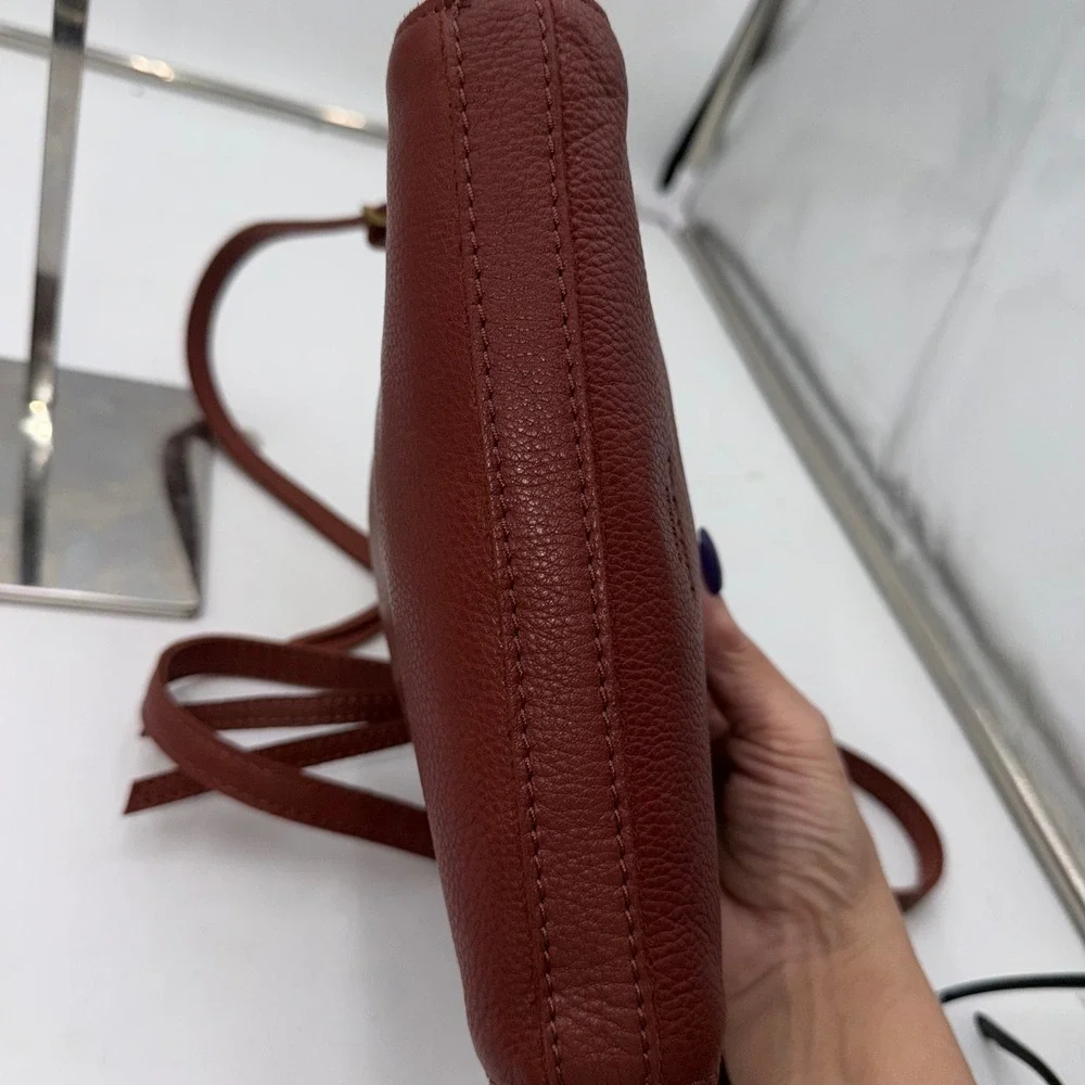 Margot New York Jules Double Zip Leather Crossbody Bag Brown - Picture 10 of 11